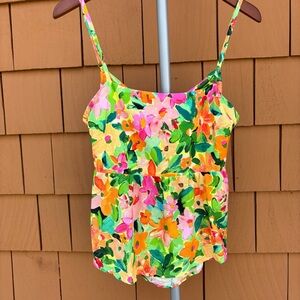 SANCTUARY | Tropical Babydoll Peplum Y2K Linen Blend Tie-Back Cami Top | Size M